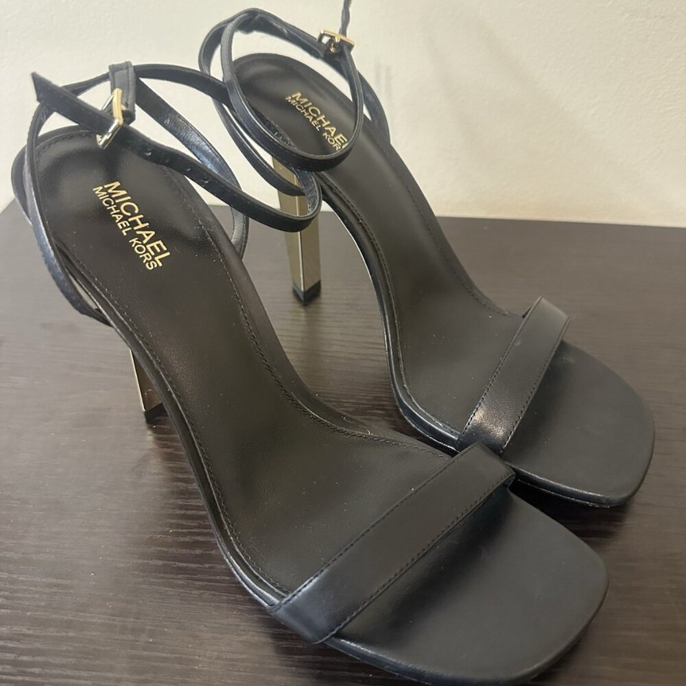 Michael Kors Womens Halle Leather Sandal Heels